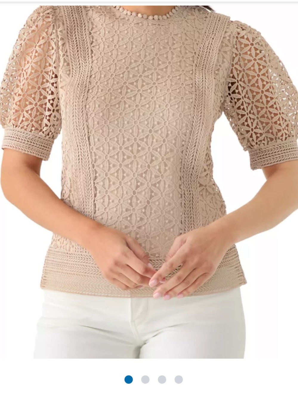 Ultra Pink Beige Crochet Lace Short Sleeve Top